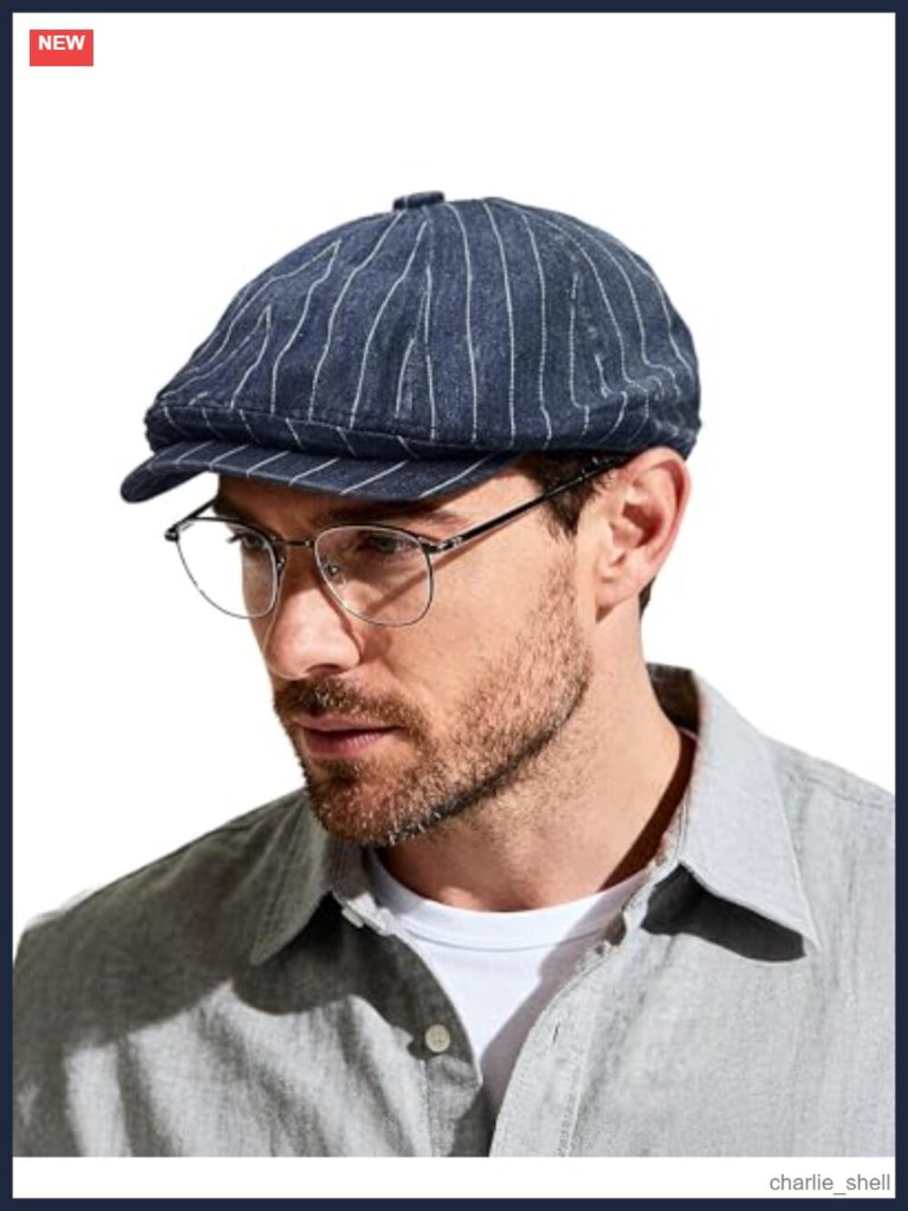 Octagonal Newsboy Hat Chic Stripe Herringbone Ivy Cabbie Denim Cotton Gatsby
